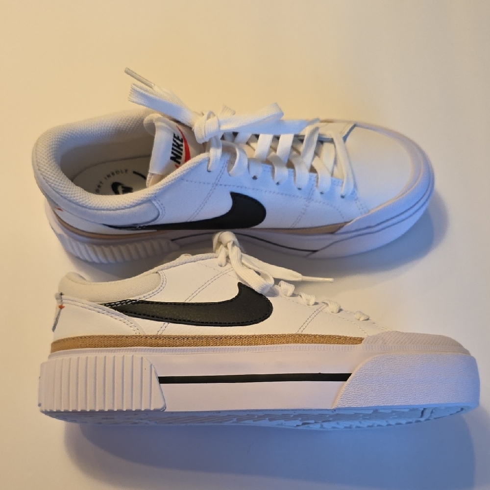Nike Court Legacy Lift Women's White and Black Sneakers with Gold Details - Picture 4 of 6